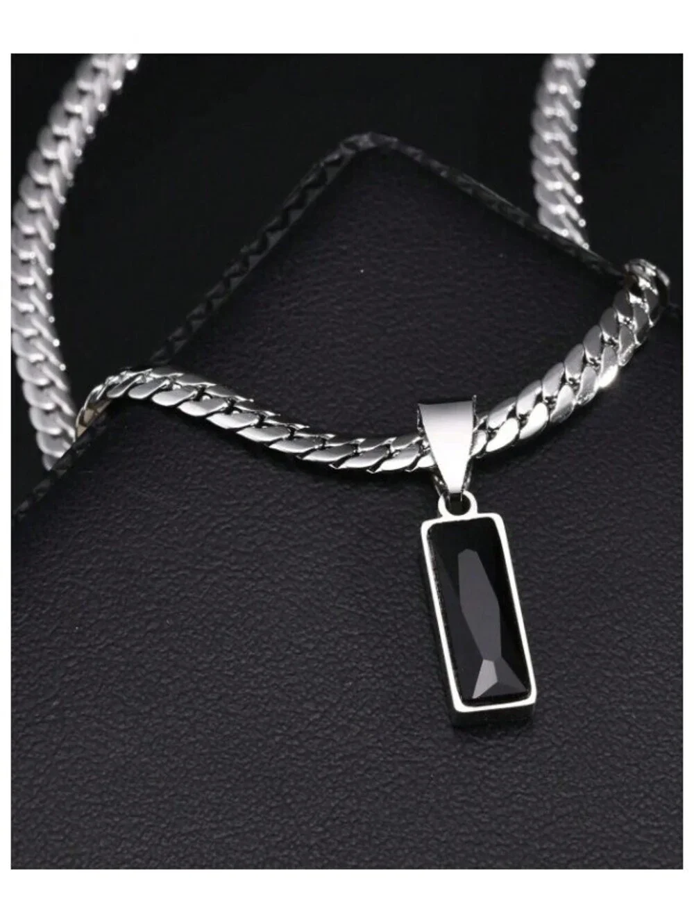 Black rectangle flat chain - Necklace - Silver - 20